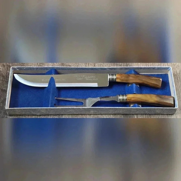 Vintage Westall Richardson Sheffield Carving Set Stainless Marbled Bakelite MCM - Picture 2 of 16